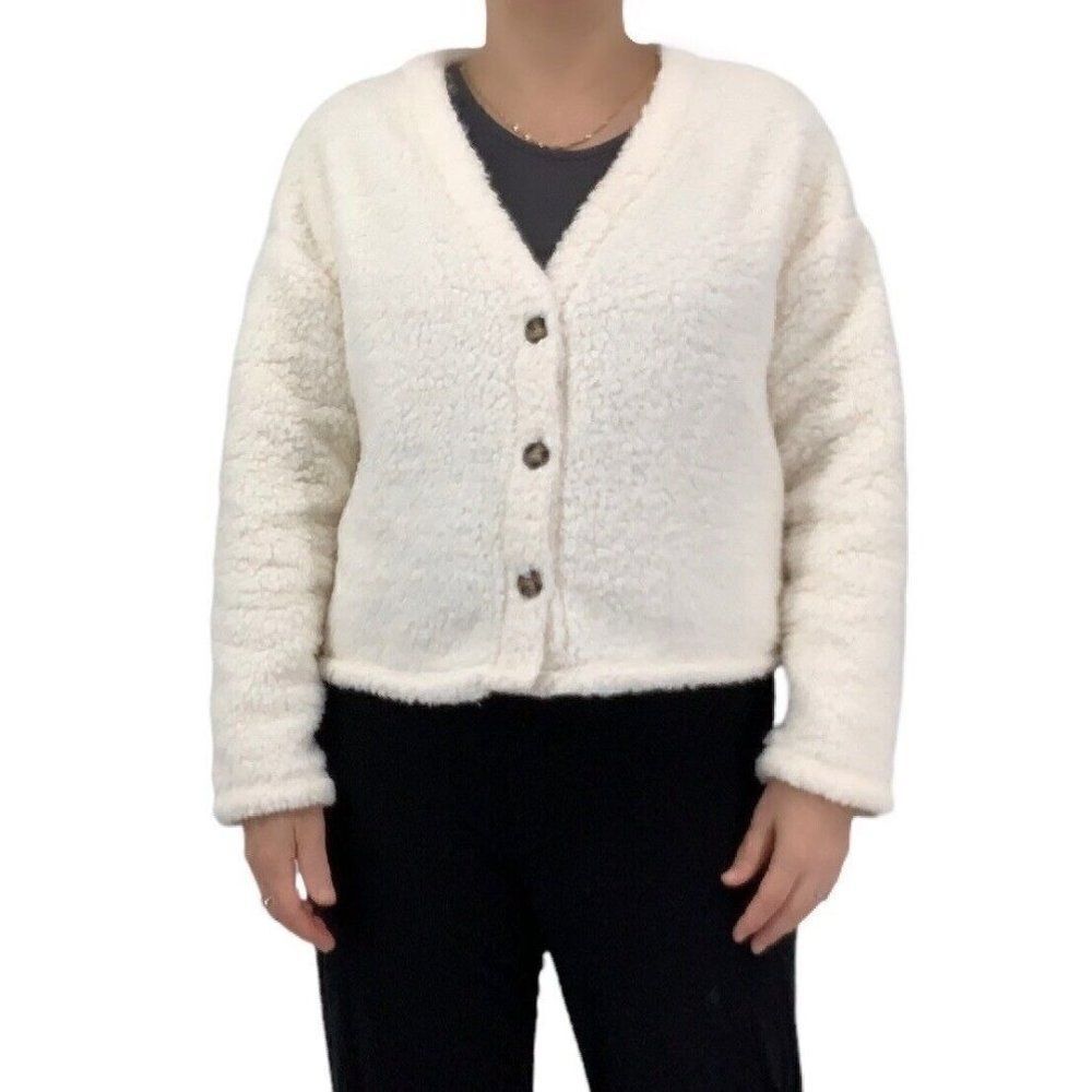 White teddy cardigan sweater Francescas Harmony Harper Heritage size small